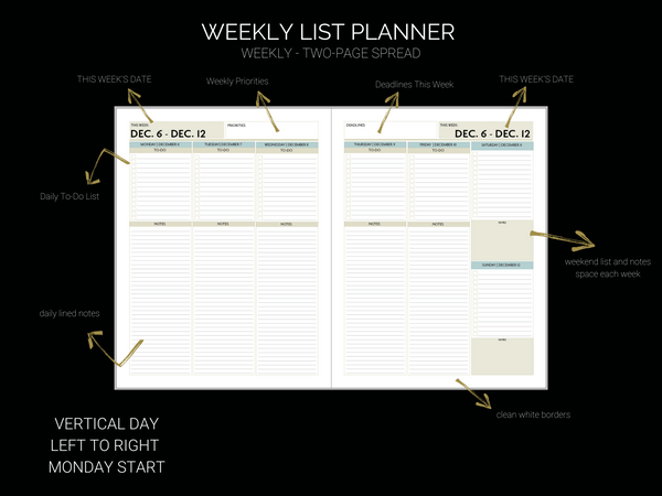 Weekly List Planner